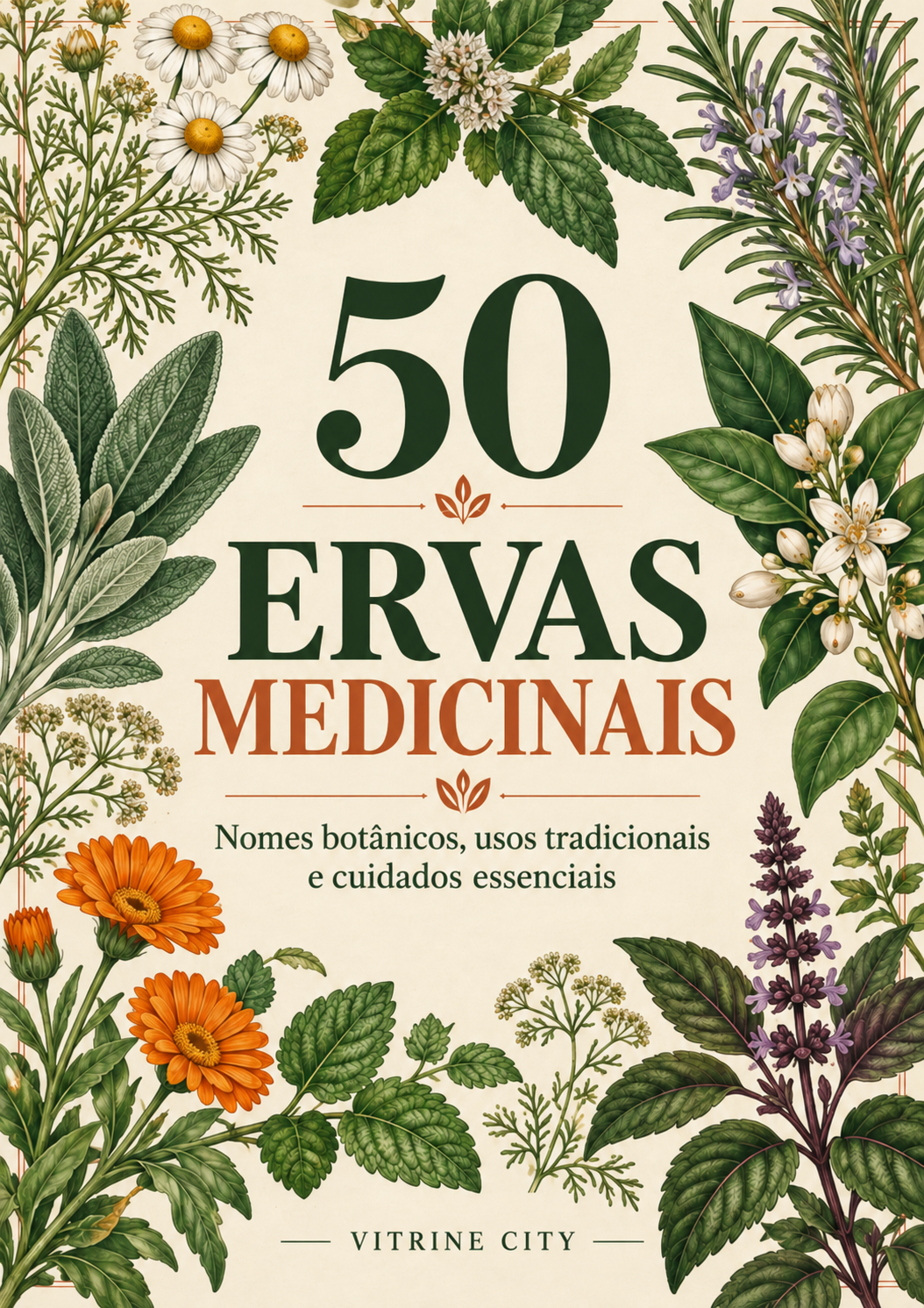 Capa ilustrada do e-book 50 Ervas Medicinais, Vitrine City