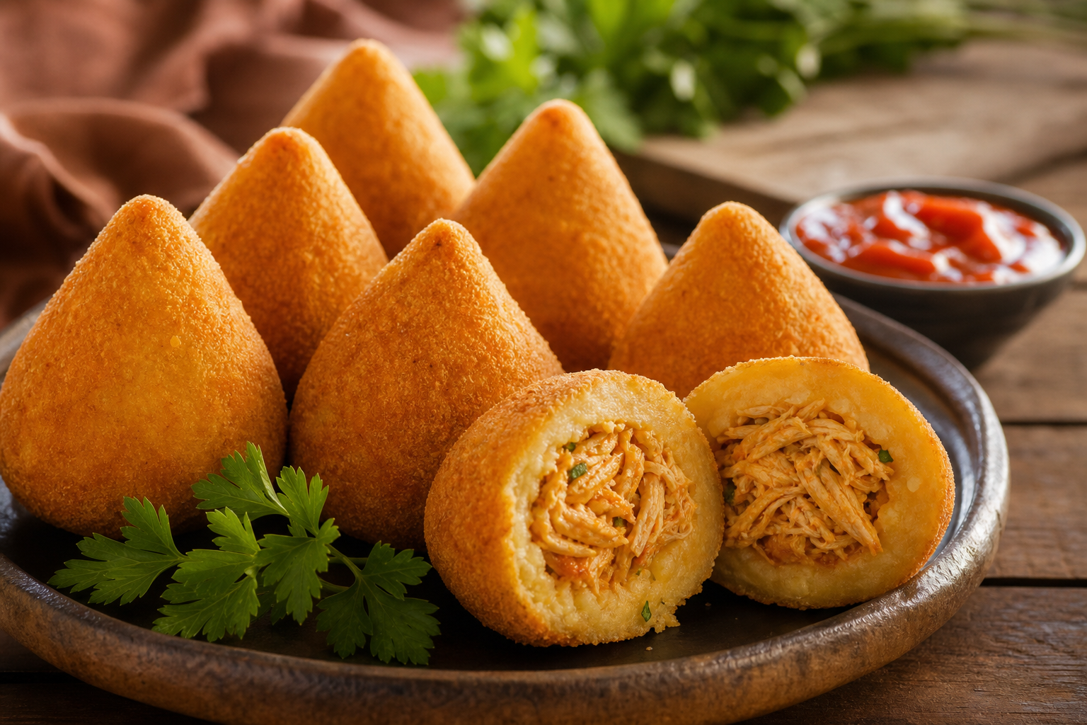 Ilustração por IA sobre Coxinha de frango caseira