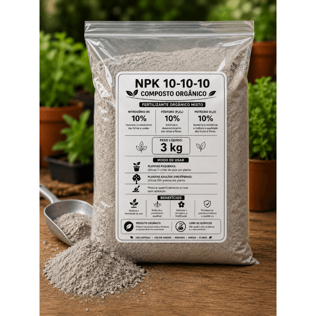 Adubo NPK Orgânico com Composto para Plantas e Hortas